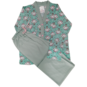 0367 Pijama Verde com Nuvens e Calça Verde 10